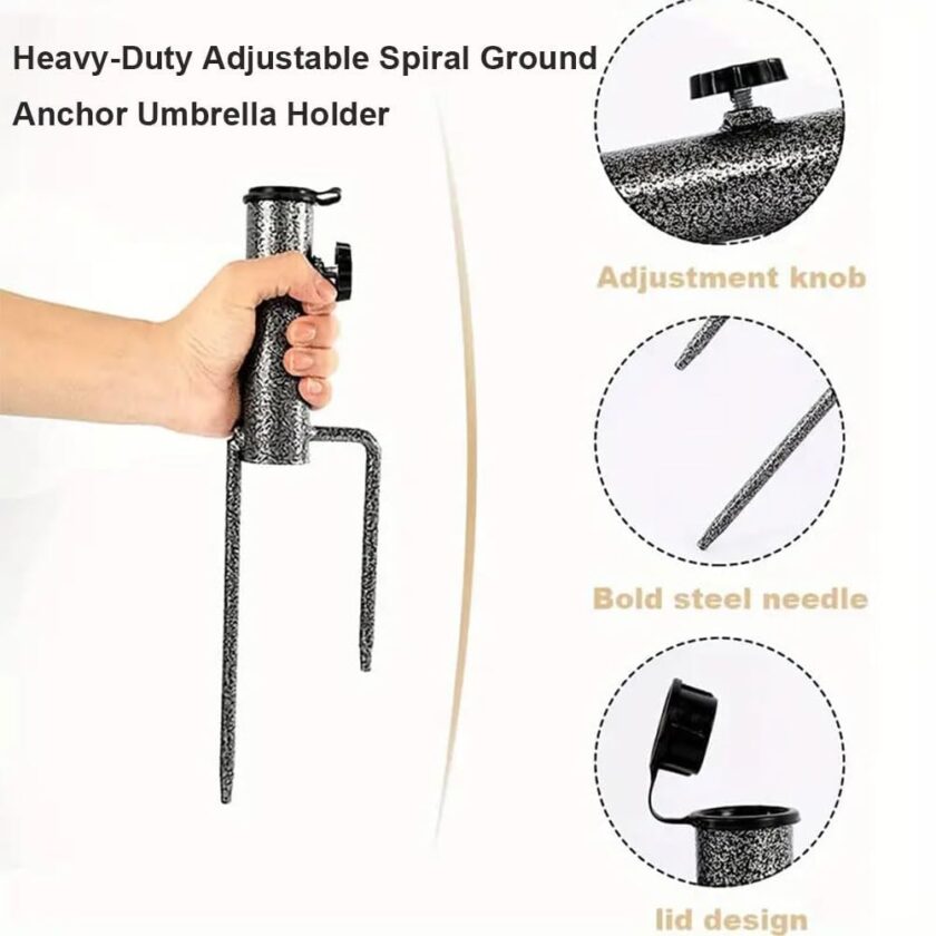 Heavy-Duty Adjustable Spiral Ground Anchor Umbrella Holder - Image 10