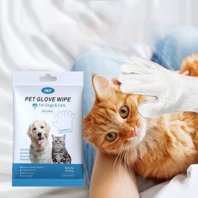 Pet Bathing Wipes for Dogs & Cats, Cleaning & Deodorizing Grooming Gloves