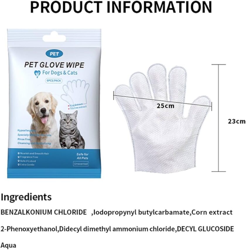 Pet Bathing Wipes for Dogs & Cats, Cleaning & Deodorizing Grooming Gloves - Image 12