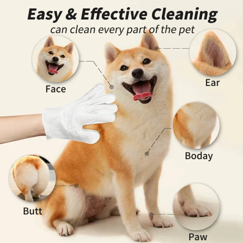 Pet Bathing Wipes for Dogs & Cats, Cleaning & Deodorizing Grooming Gloves - Image 7