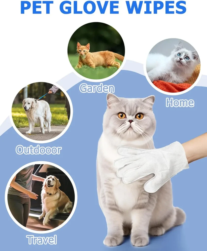 Pet Bathing Wipes for Dogs & Cats, Cleaning & Deodorizing Grooming Gloves - Image 6