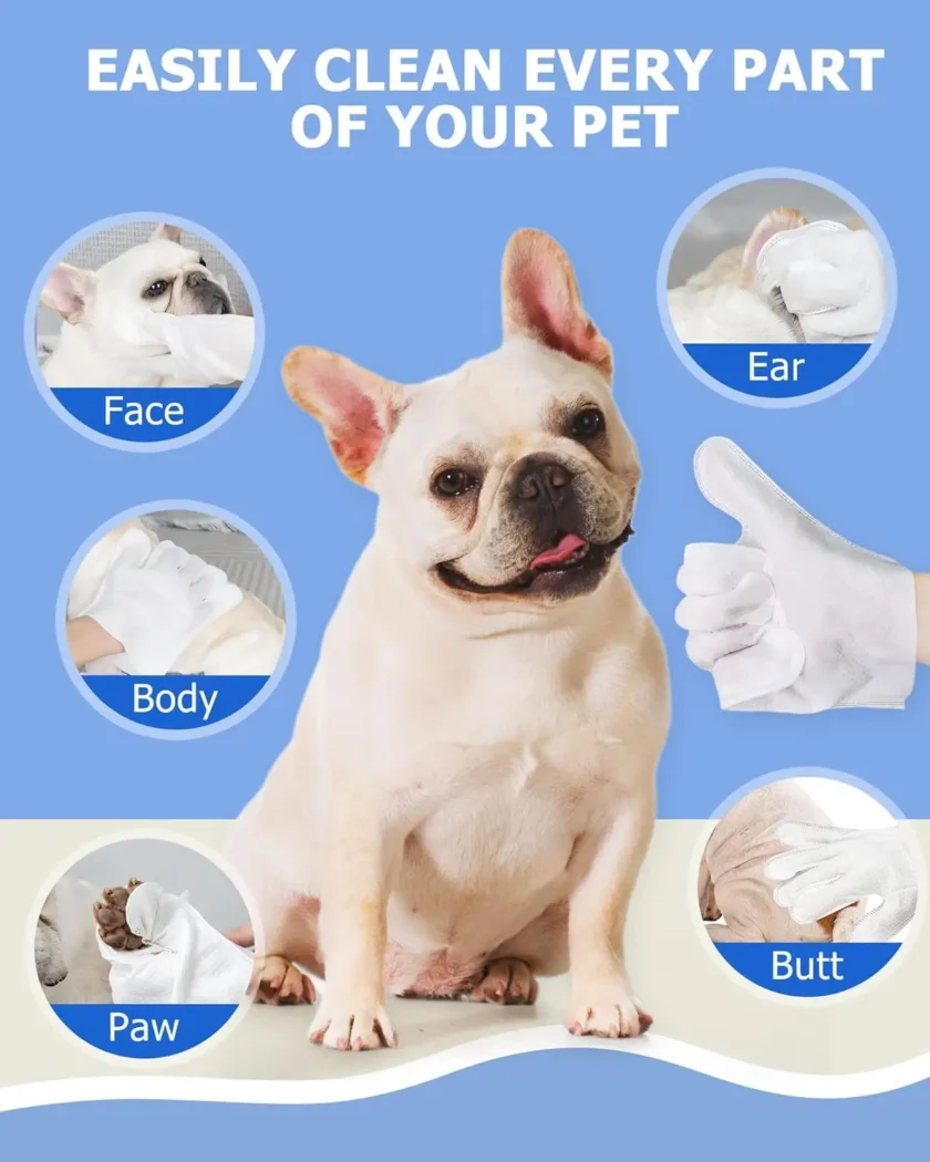 Pet Bathing Wipes for Dogs & Cats, Cleaning & Deodorizing Grooming Gloves - Image 3