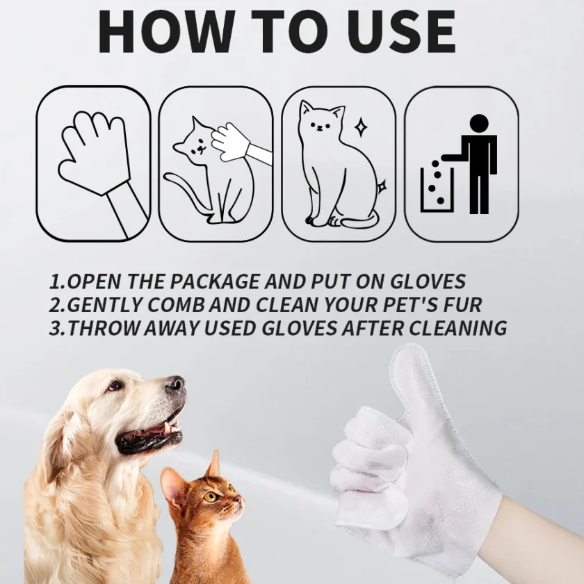 Pet Bathing Wipes for Dogs & Cats, Cleaning & Deodorizing Grooming Gloves - Image 8
